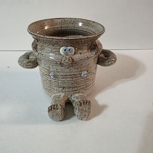 Goofy Face Mug Art Pottery Boy W Feet Arms